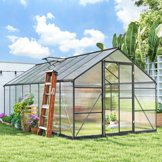 Polycarbonate Greenhouse, Walk-In With Windows, 8' x 16' x 7', Dark Grey Walk In Greenhouses Dark Grey, Clear at Gallery Canada