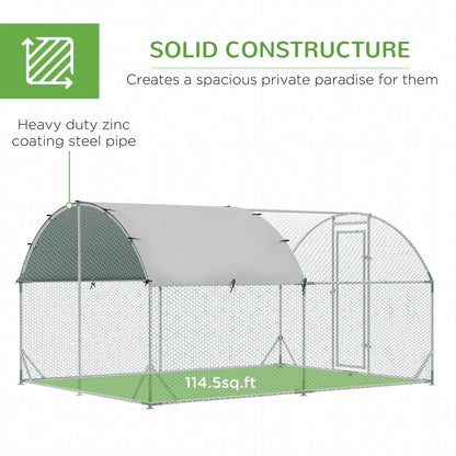 Large Metal Chicken Coop, Walk-In Enclosure, 9.2' x 12.5' x 6.5', Silver Chicken Coops at Gallery Canada