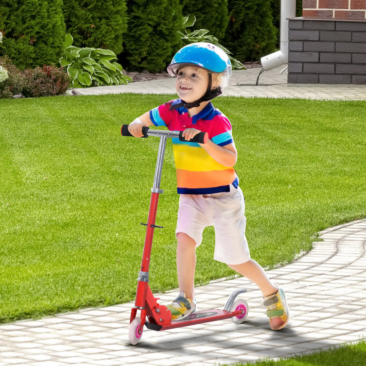 Snow Scooter, Adjustable Height, Kids Sled Ski Scooter with Wheels Blades, Red Scooters at Gallery Canada