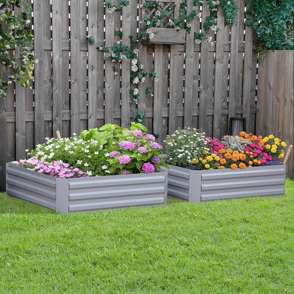 39" x 39" x 12" Raised Garden Bed Set, Elevated Planter Box, Galvanized Steel Frame, Grey Galvanized Planter Boxes at Gallery Canada