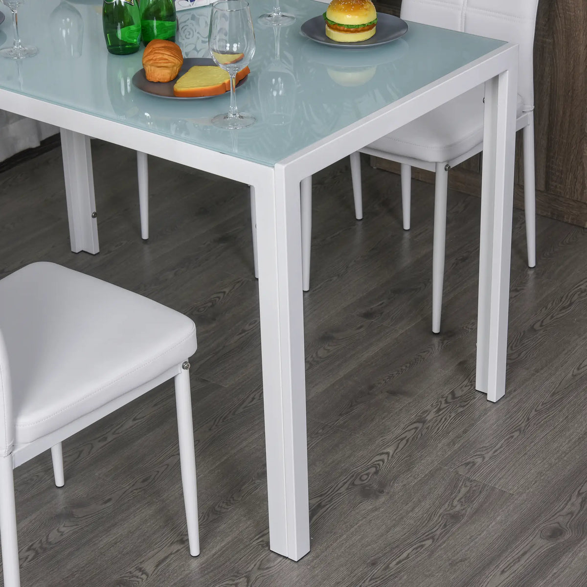 5-Piece Rectangular Glass Kitchen Table, Metal Frame, White Bar Sets at Gallery Canada