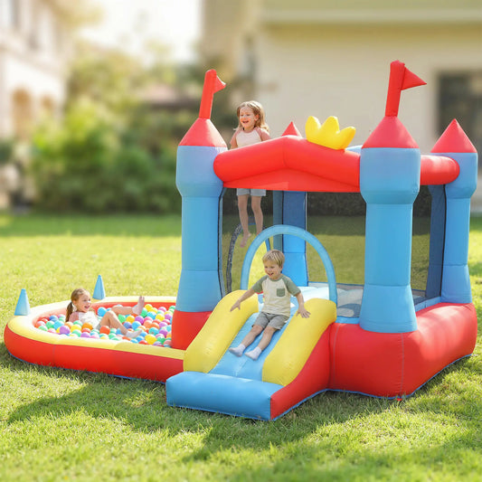 Inflatable Bounce House With Slide, Pool, Ball Pit, Basketball Hoop Inflatables Blue, Red, Yellow at Gallery Canada