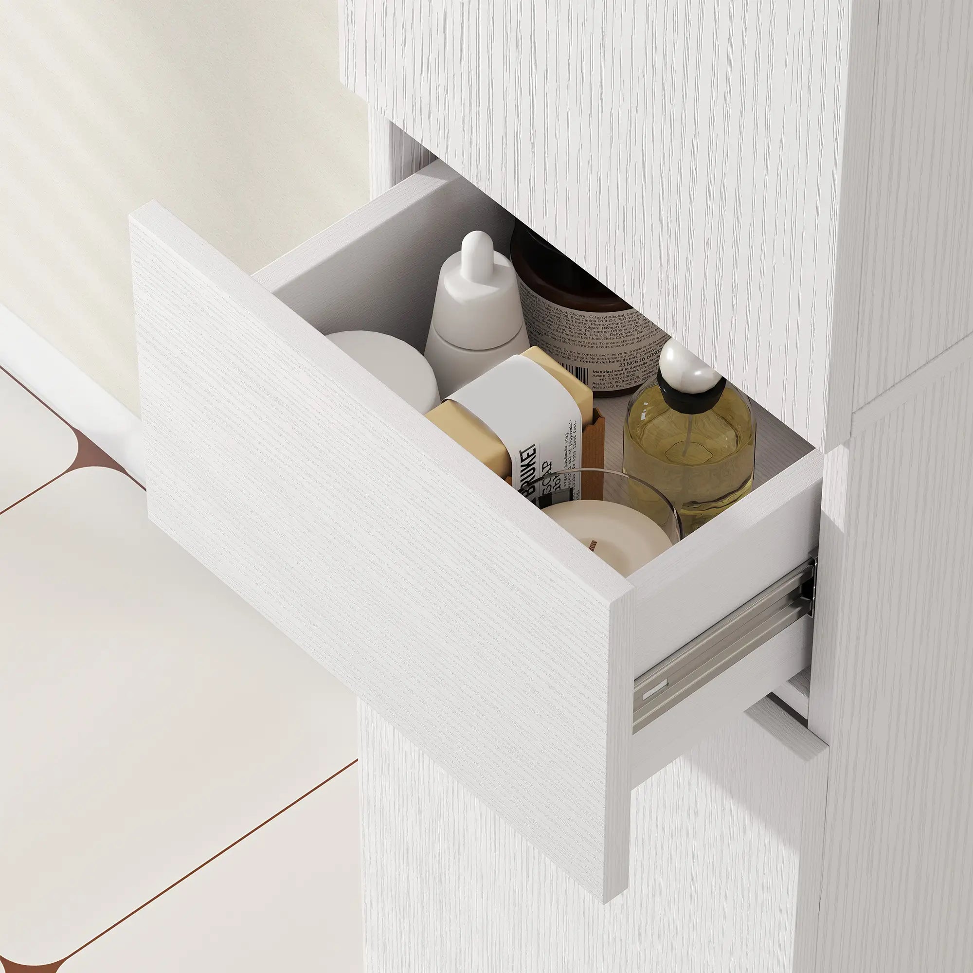 Tall Bathroom Cabinet, 2 Cupboards And Drawer, Adjustable Shelves, White Freestanding Bathroom Cabinets at Gallery Canada