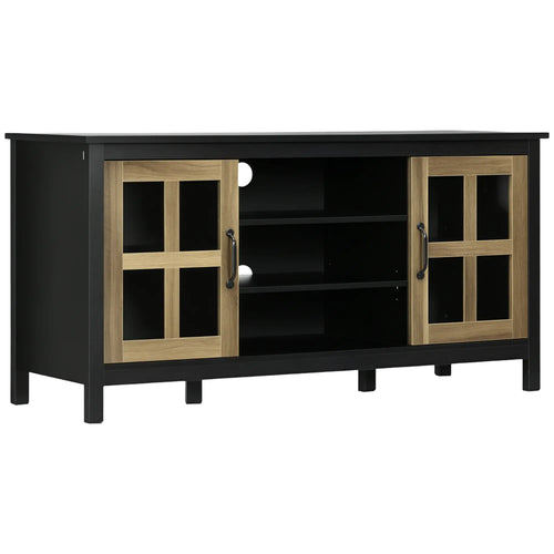 TV Stand for 55 Inch TVs, Adjustable Shelves, Cable Holes, Black