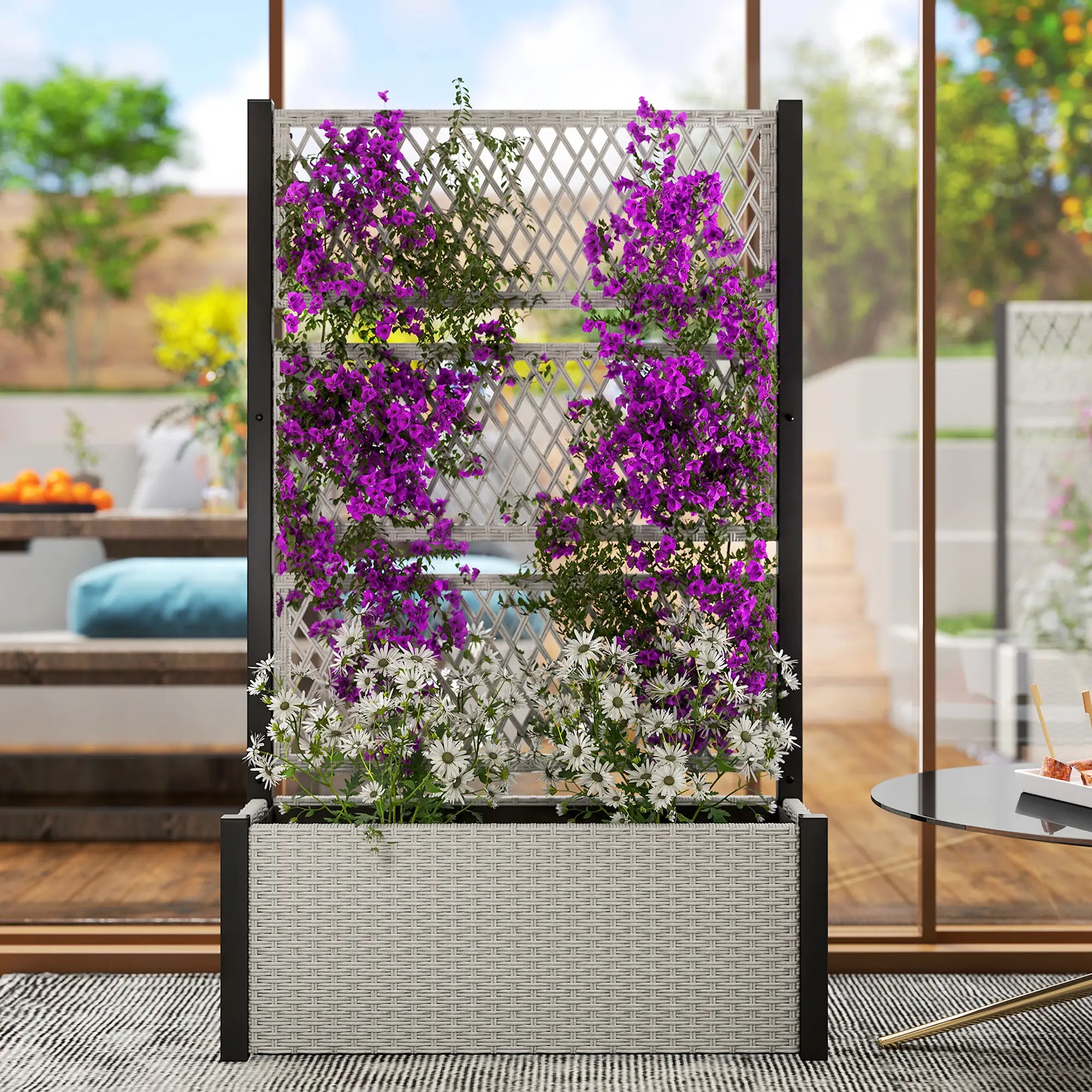 Wicker Outdoor Planter With Trellis, 58