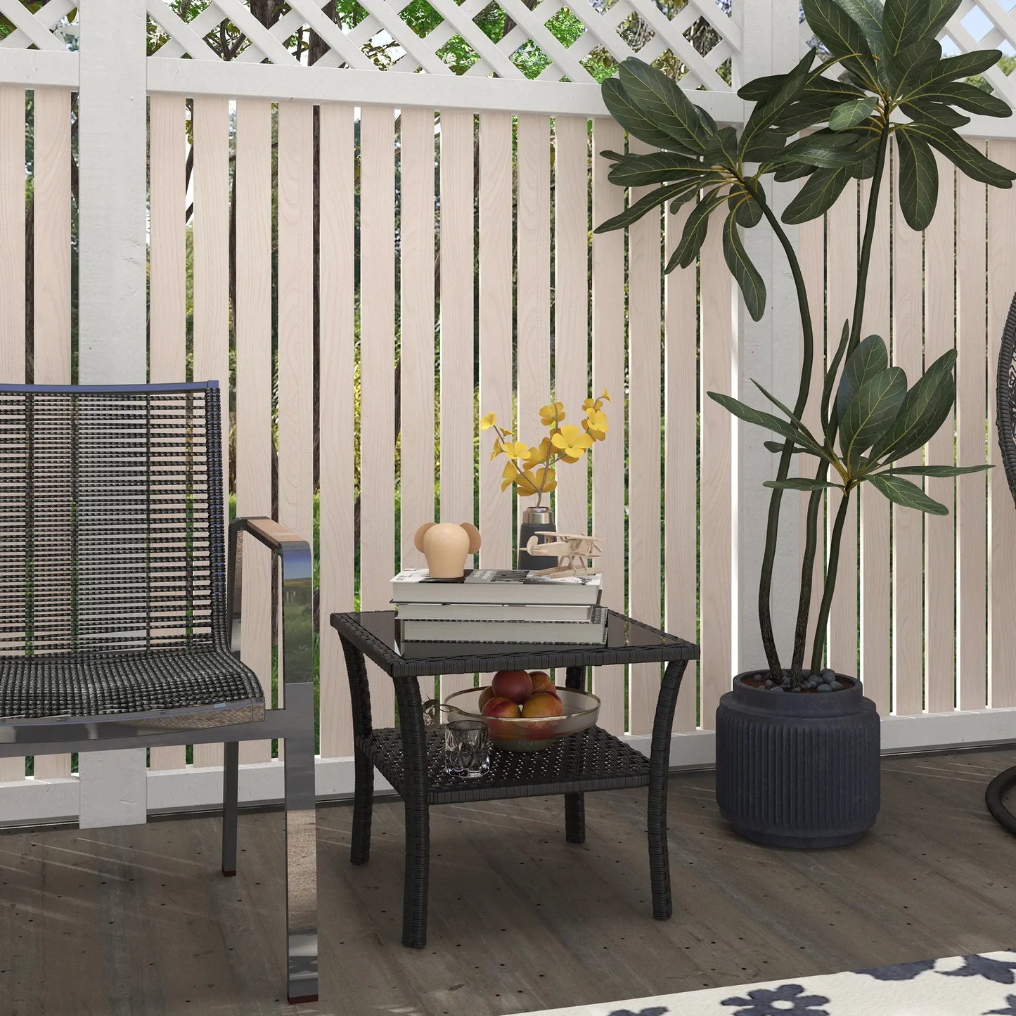 20" Patio Wicker Coffee Table, Outdoor PE Rattan Side Table, Black Patio Side Tables at Gallery Canada