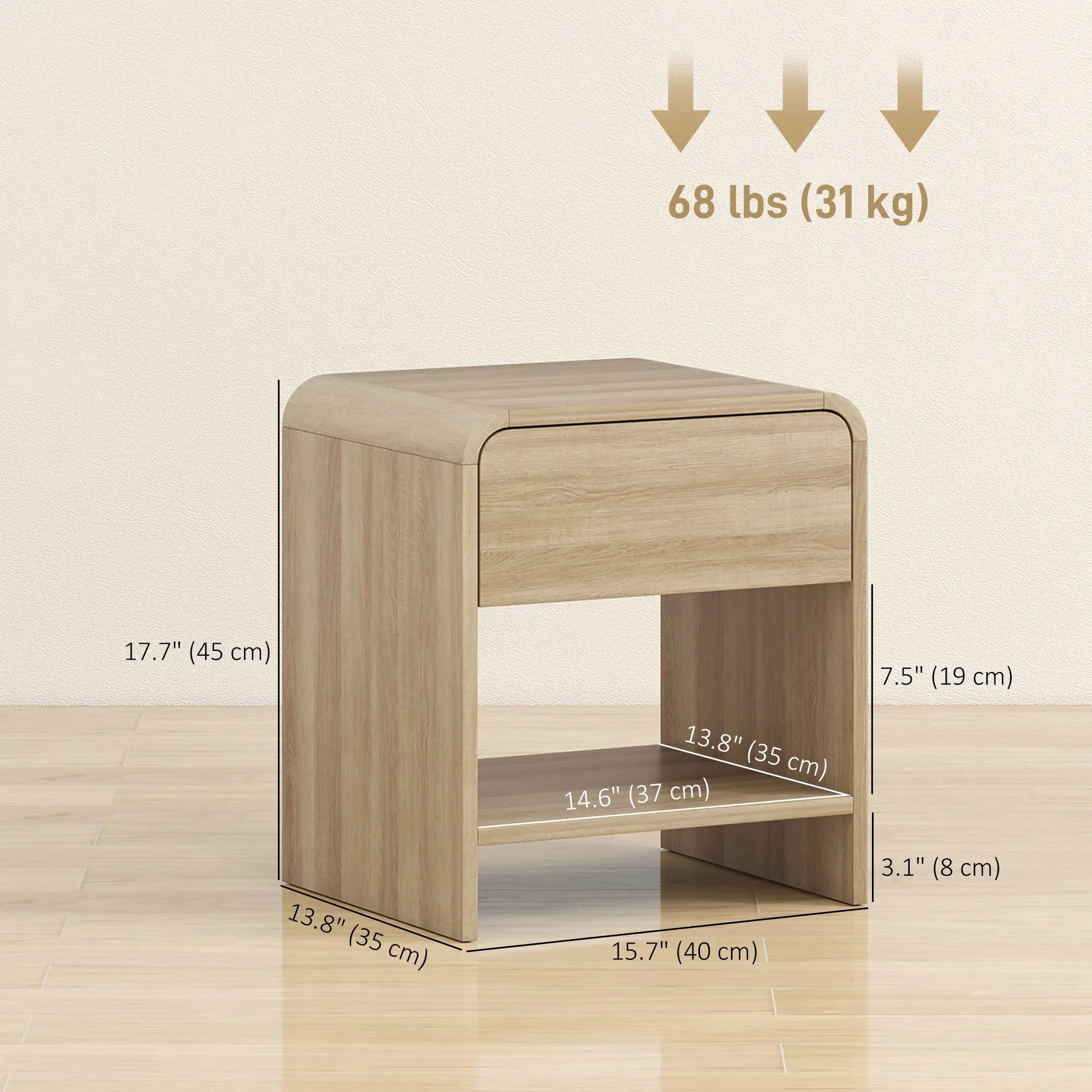 Modern Nightstand Set Of 2, Natural Wood, With Drawer And Open Shelf Bedside Tables at Gallery Canada
