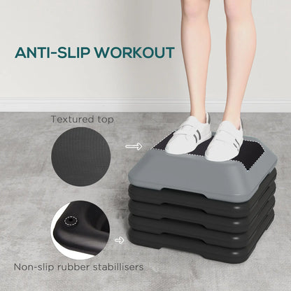 5-Level Adjustable Stepper, Aerobic Step Platform, 4" 6" 8" 10" 12", Grey Aerobic Equipment at Gallery Canada