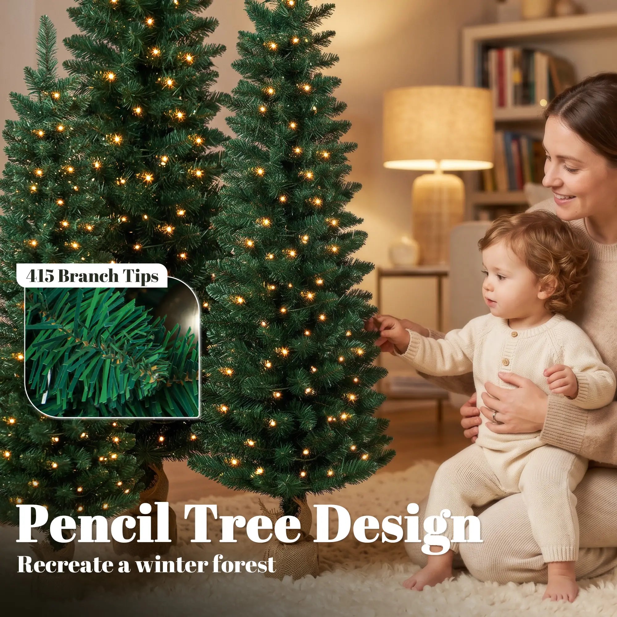 Pencil Christmas Trees Set Of 3, Pre-Lit, Green, Green Pencil Christmas Trees at Gallery Canada