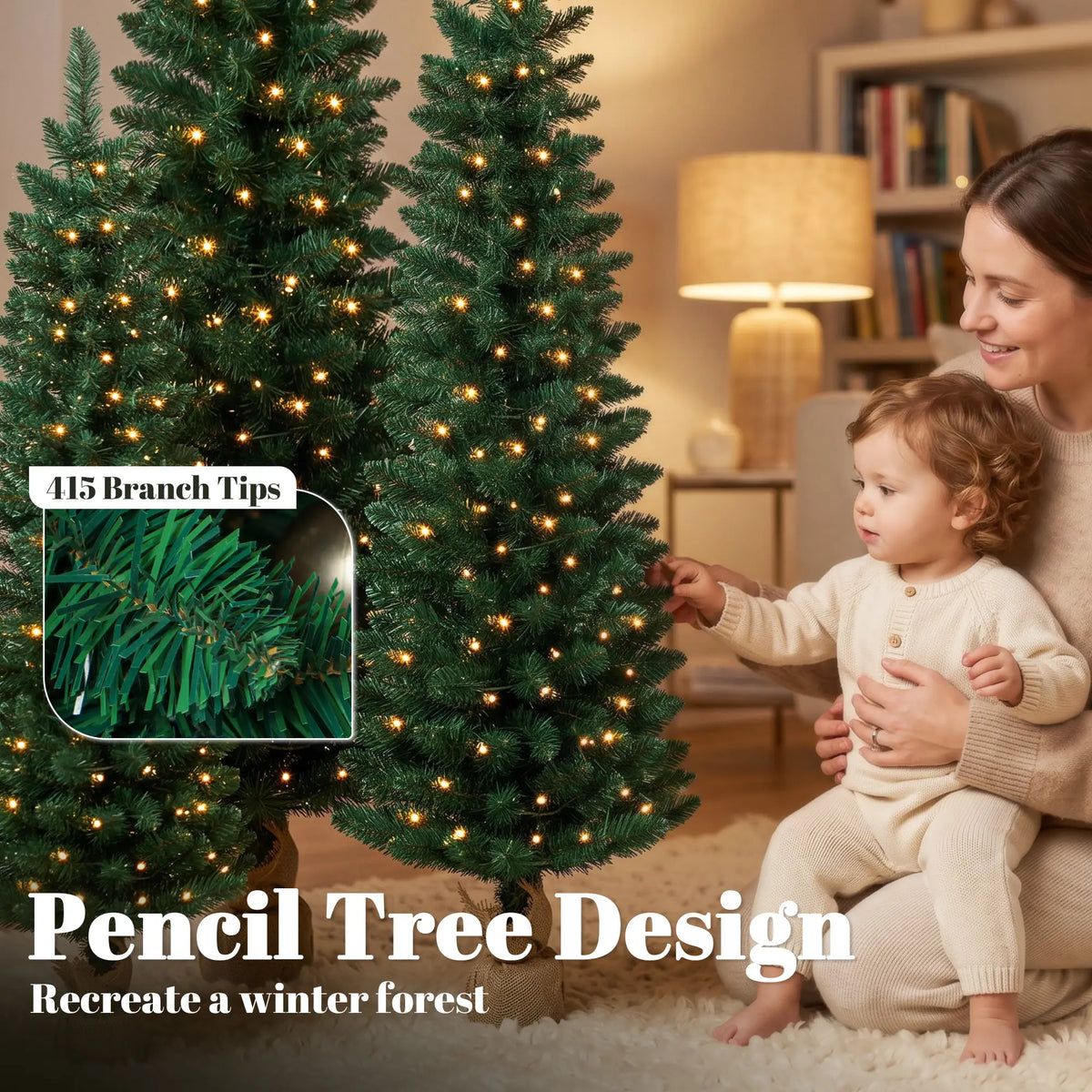 Pencil Christmas Trees Set Of 3, Pre-Lit, Green, Green Pencil Christmas Trees at Gallery Canada