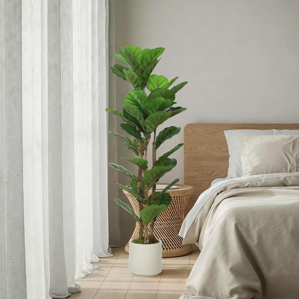 4FT Artificial Fiddle Leaf Fig Tree, Solid Wood Trunk, Green Artificial Trees at Gallery Canada