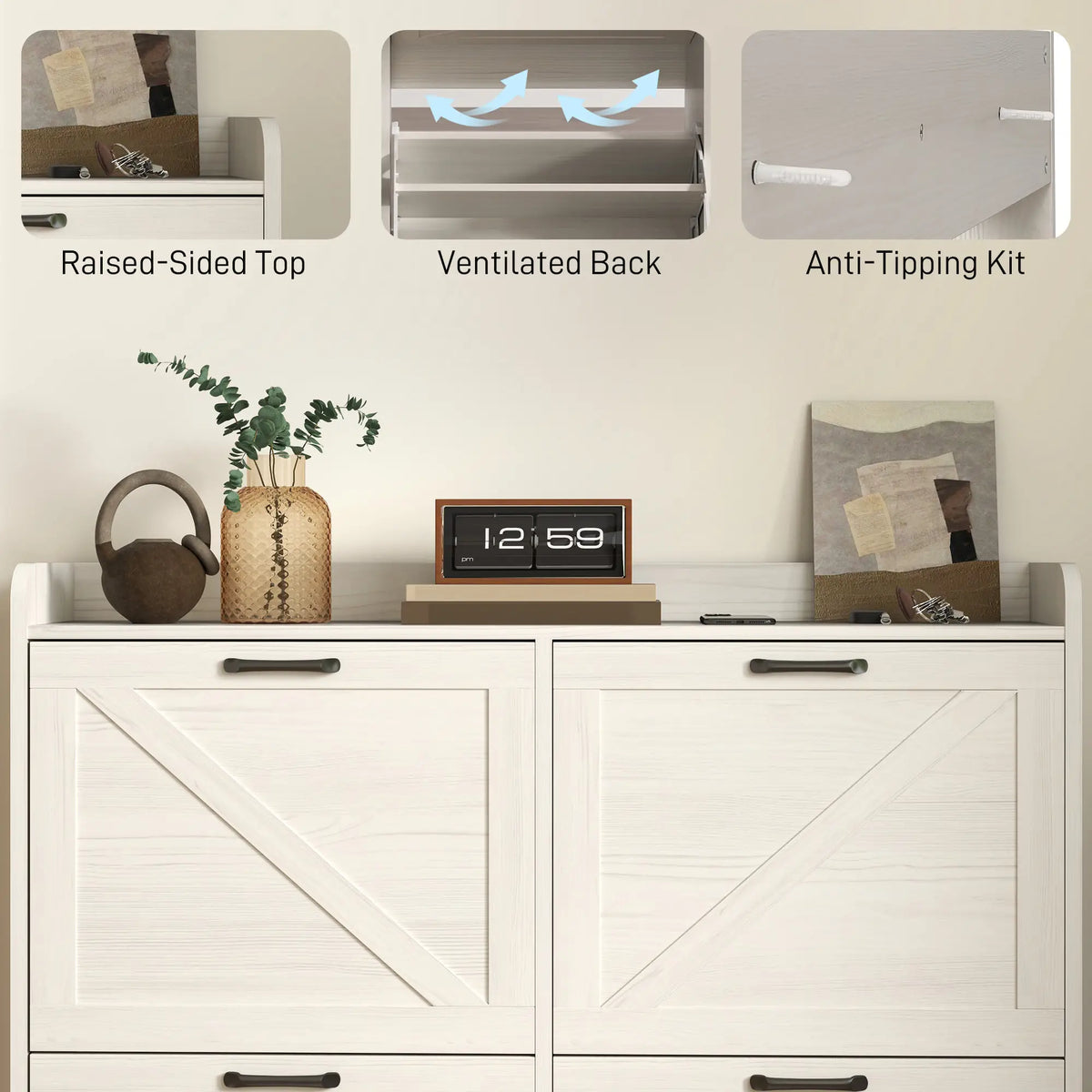 Narrow Shoe Storage Cabinet, 4 Flip Drawers, Adjustable Shelves, 16 Pair, White Oak Shoe Storage Cabinets & Racks at Gallery Canada