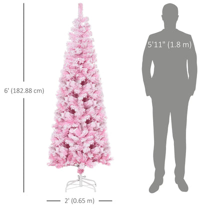 6 FT Snow Flocked Artificial Christmas Tree, Pencil, Pink Artificial Christmas Trees at Gallery Canada