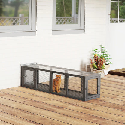 Outdoor Cat Tunnel, Wooden Enclosure, Extendable Pet Run, 3 Doors, Grey Outdoor Cat Enclosures at Gallery Canada