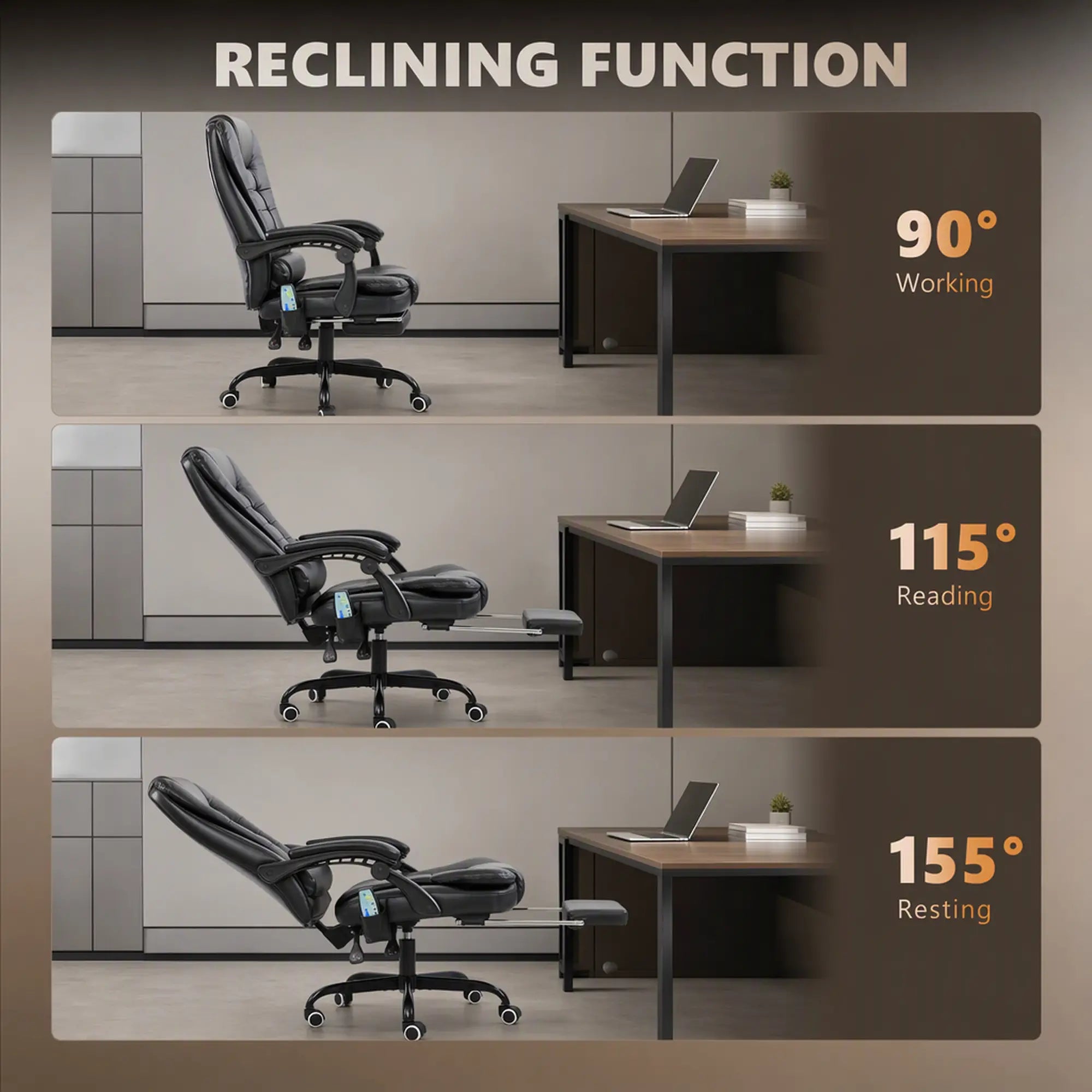 7-Point Vibrating Massage Chair, Reclining Office Chair, Footrest, Black Massage Chairs at Gallery Canada