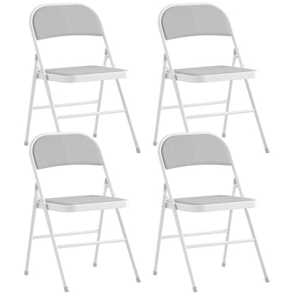Set of 4 Metal Foldable Chairs, Corduroy Padded, White Dining Chairs White at Gallery Canada