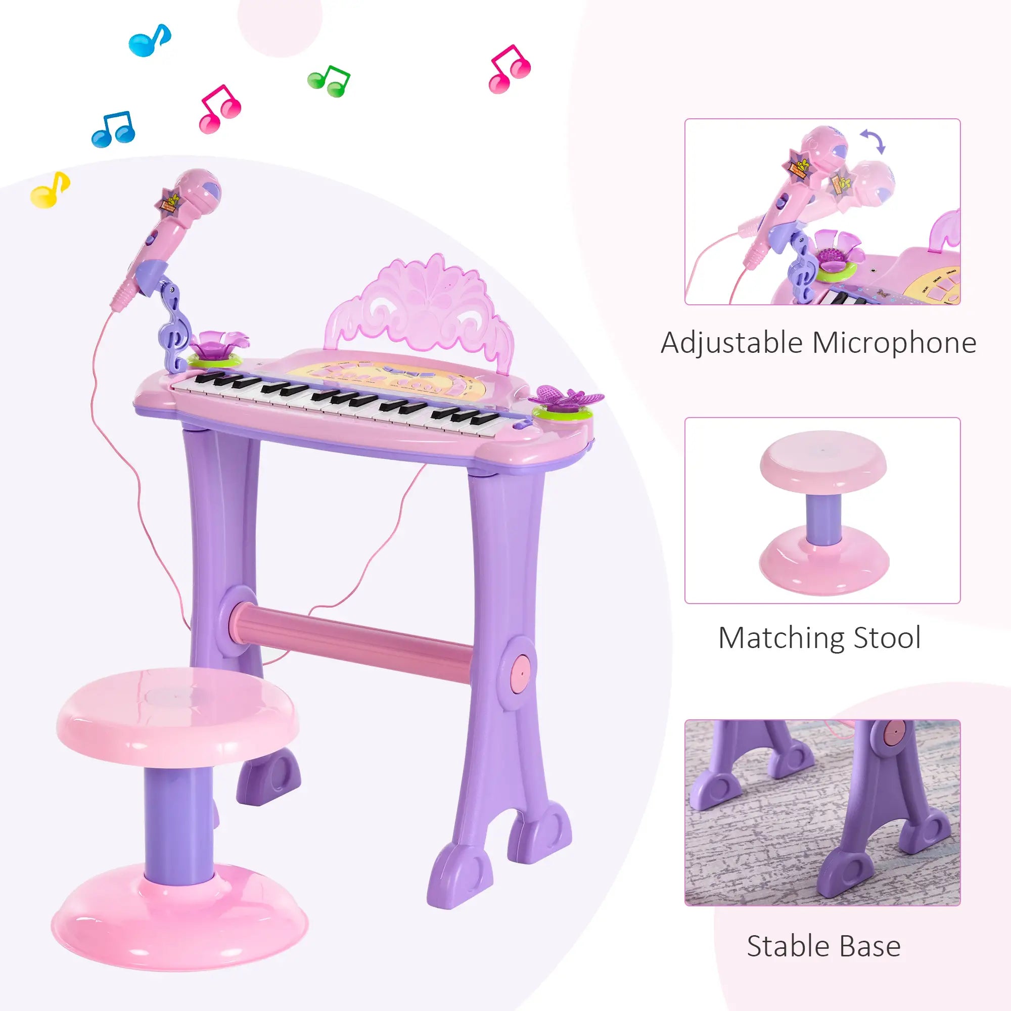 Kids Piano, 32 Keys, Electronic Keyboard with Microphone, Pink Electronic Musical Pianos at Gallery Canada