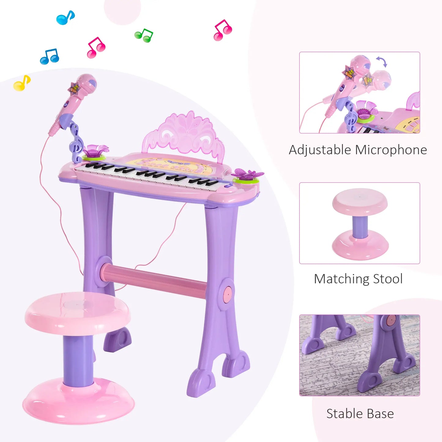 Kids Piano, 32 Keys, Electronic Keyboard with Microphone, Pink Electronic Musical Pianos at Gallery Canada