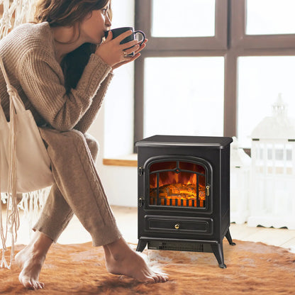 16" Freestanding Electric Fireplace Heater, Wood Flame, 750/1500W, Black Electric Fireplaces at Gallery Canada