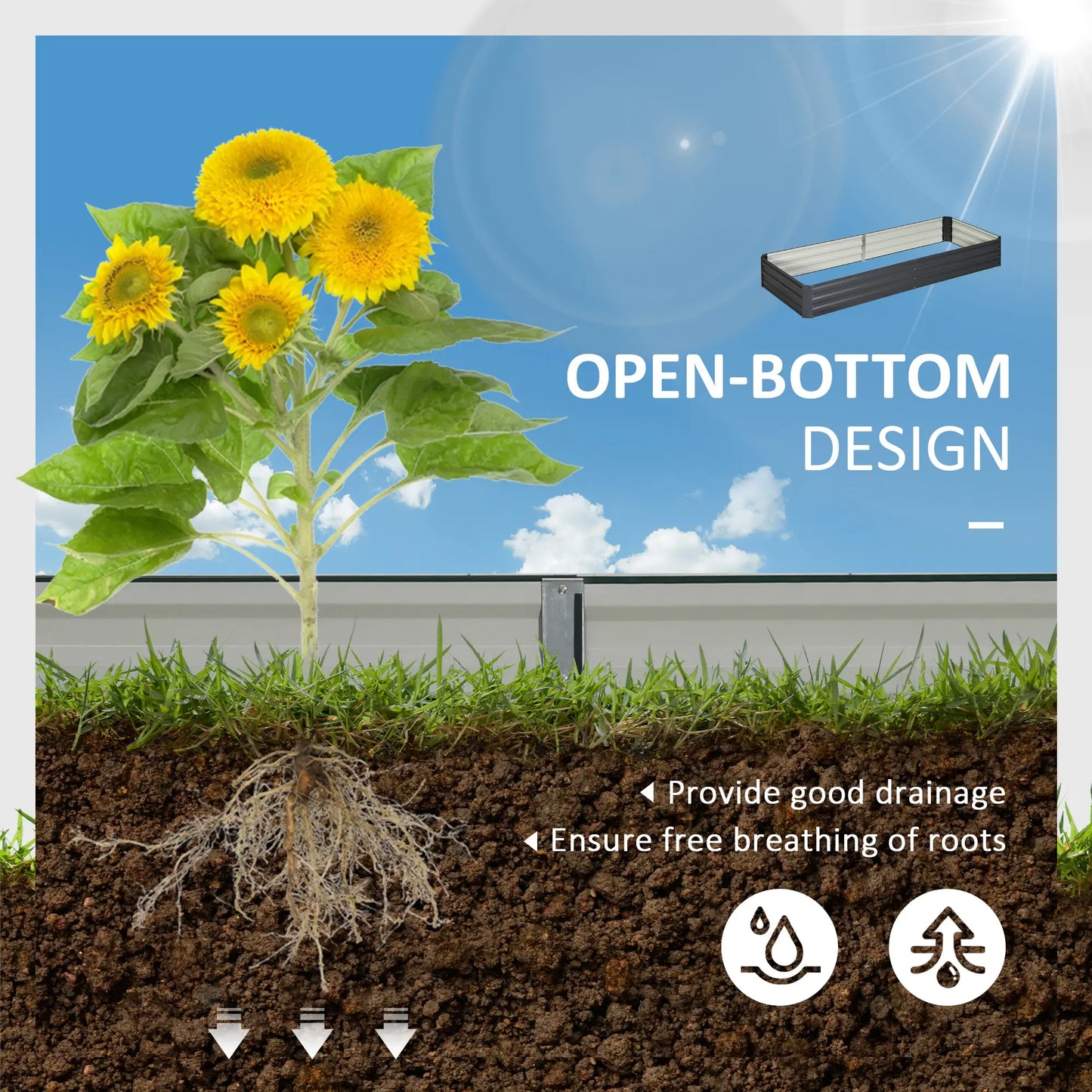 95" x 36" x 12" Galvanized Raised Garden Bed, Metal Planter Box for Flowers, Herbs, Succulents, Grey Galvanized Planter Boxes at Gallery Canada