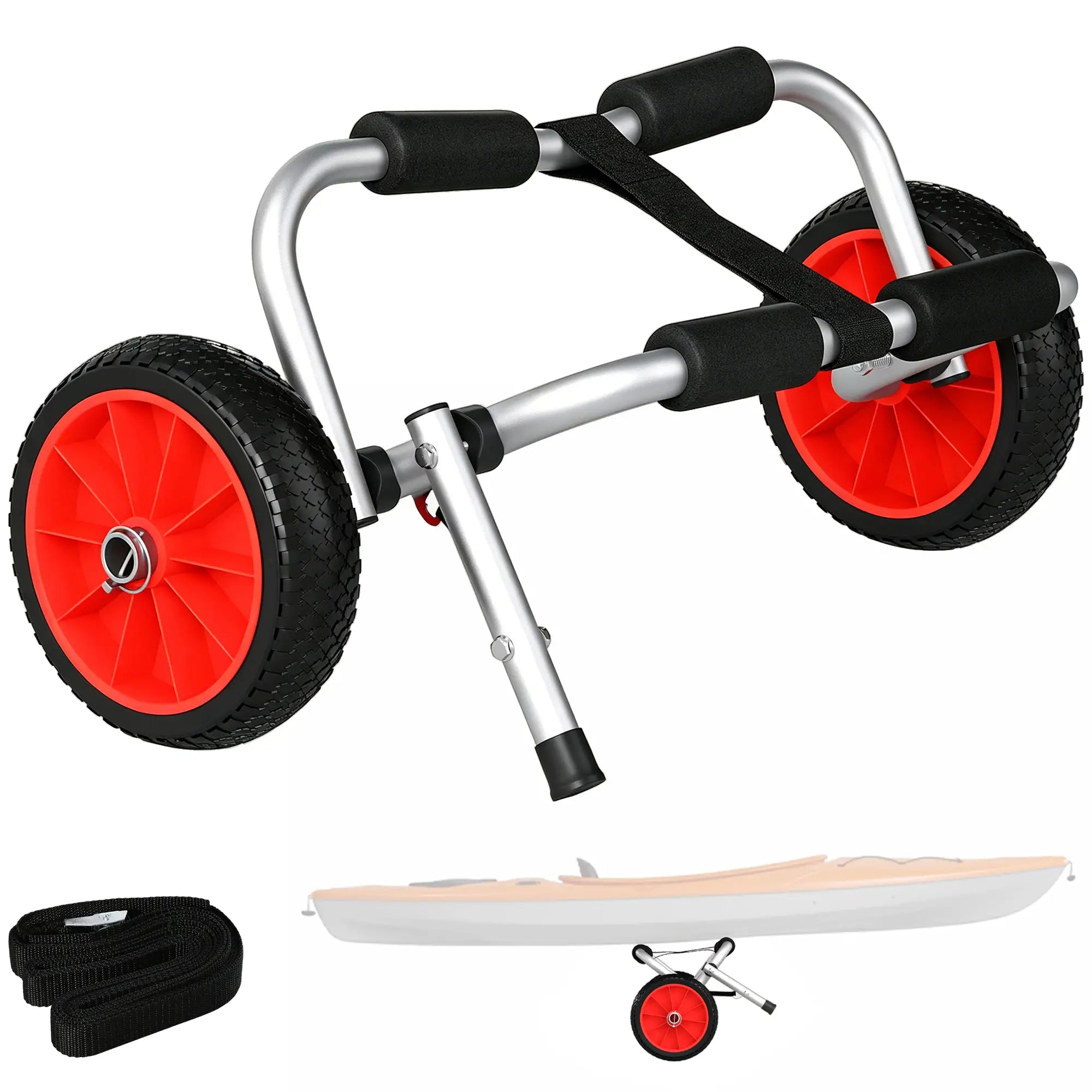 Kayak Cart Foldable Canoe Trolley, 10'' Solid Tires, Aluminum Kayak Carts Silver, Black at Gallery Canada