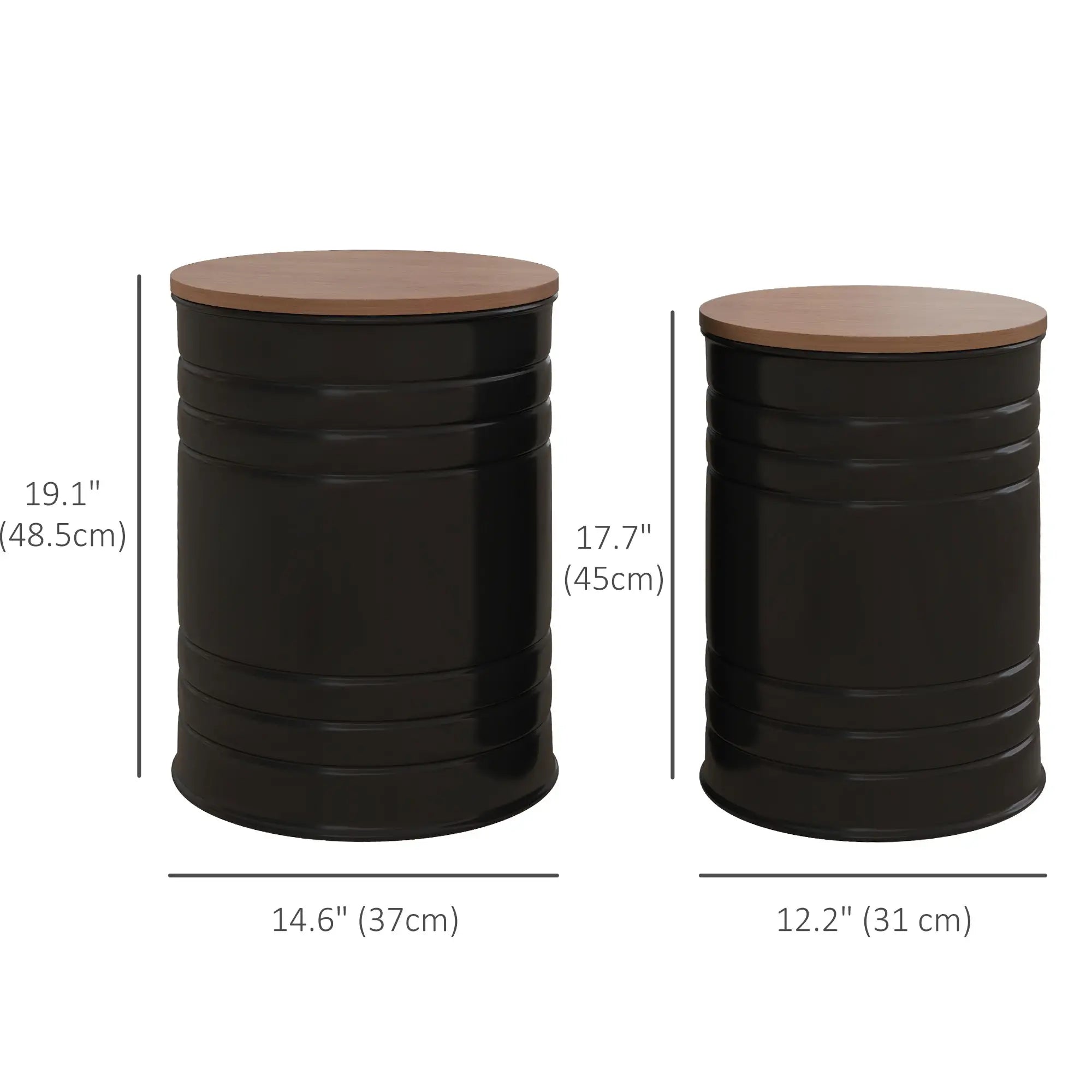 Round Side Table Set of 2, Nesting Coffee Tables, Wooden Lid, Metal Frame, Black Side Tables at Gallery Canada