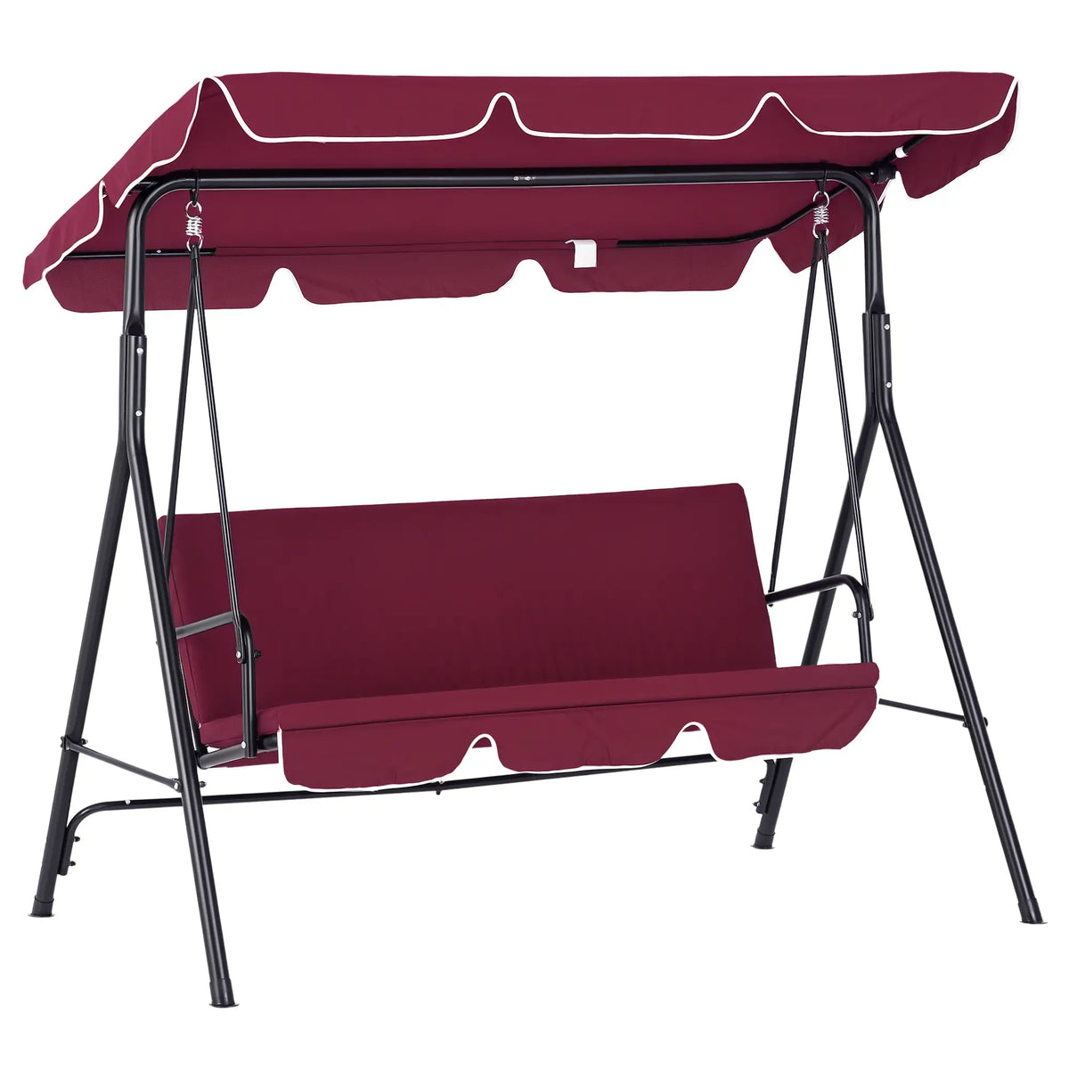 3-Seater Patio Swing Chair with Canopy, Garden Poolside, Wine Red Patio Swings with Stand at Gallery Canada