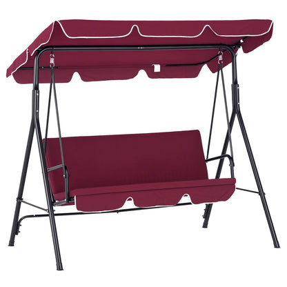 3-Seater Patio Swing Chair with Canopy, Garden Poolside, Wine Red Patio Swings with Stand at Gallery Canada
