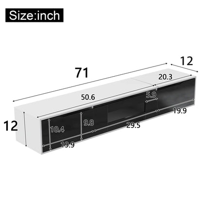TV Stand With LED Lighting, 71" L x 12" W x 12" H, Black+White TV Stands at Gallery Canada