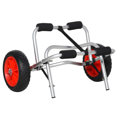 Foldable Kayak Cart, Aluminum Canoe Carrier, NO-Flat Wheel, Silver