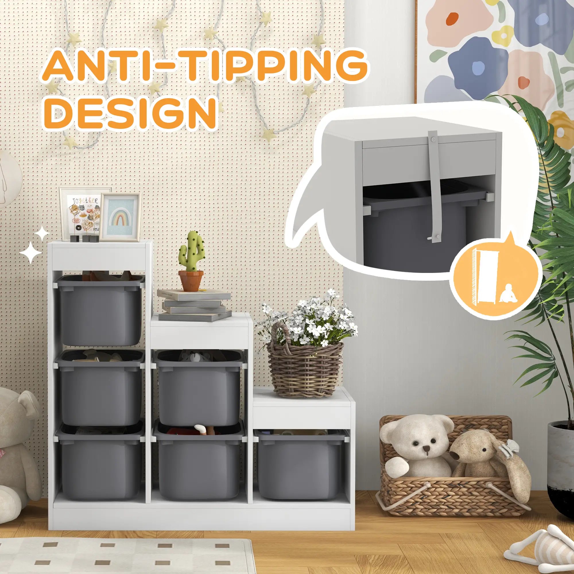 3 Layer Toy Storage Organizer, Kids Bookshelf, 6 Plastic Bins, White Baby & Kids Storage at Gallery Canada