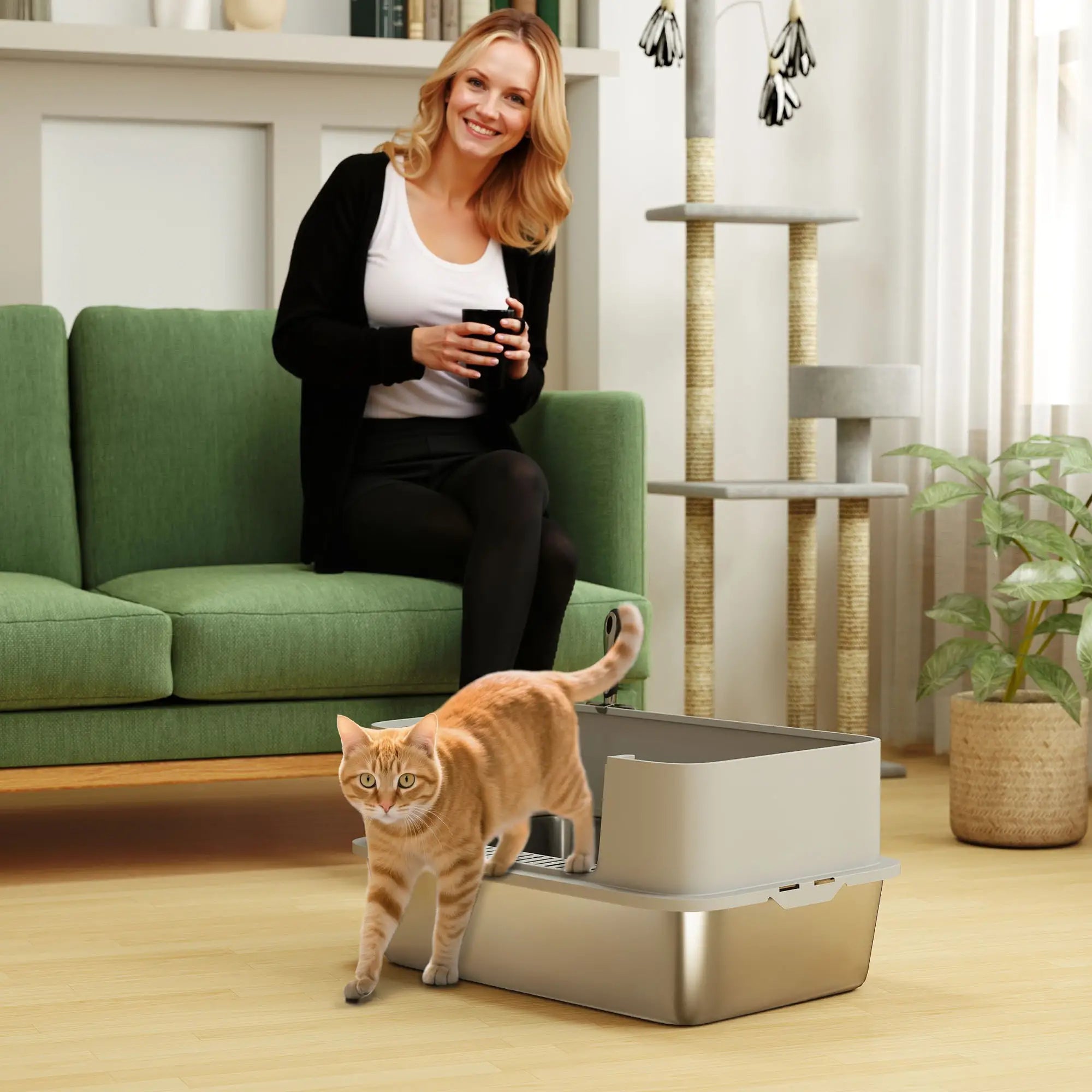 Stainless Steel Cat Litter Box, XL High Sided, 24