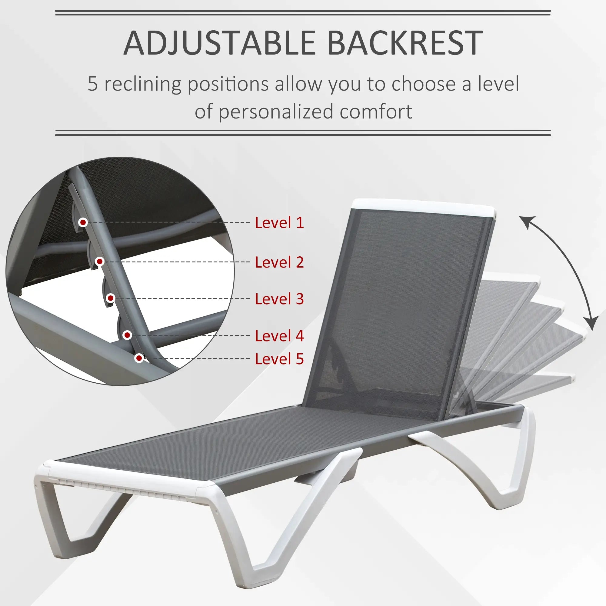 Outdoor Chaise Lounge, Aluminum Tanning Chair, 5-Level Adjustable, Grey Lounger Chairs at Gallery Canada