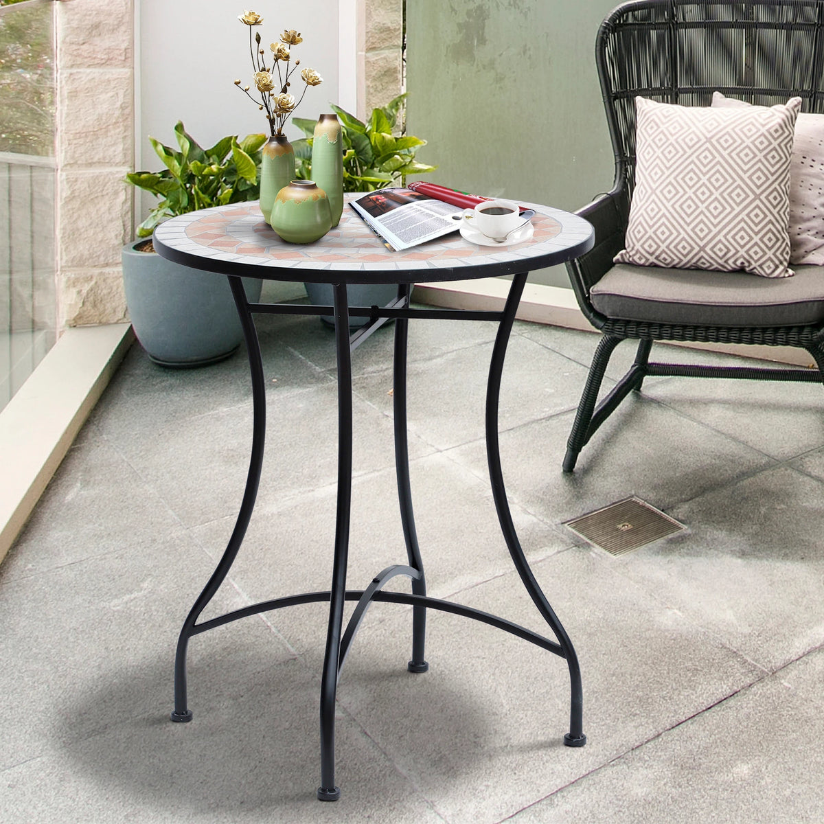 "23.5" Mosaic Round Patio Side Table, Metal Outdoor Coffee Table" Patio Side Tables at Gallery Canada