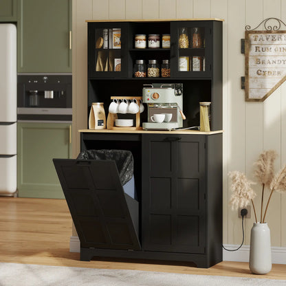Kitchen Pantry Cabinet, 7 Gallon Trash Can, Adjustable Shelves, Acrylic Doors, Black Kitchen Pantry Cabinets at Gallery Canada