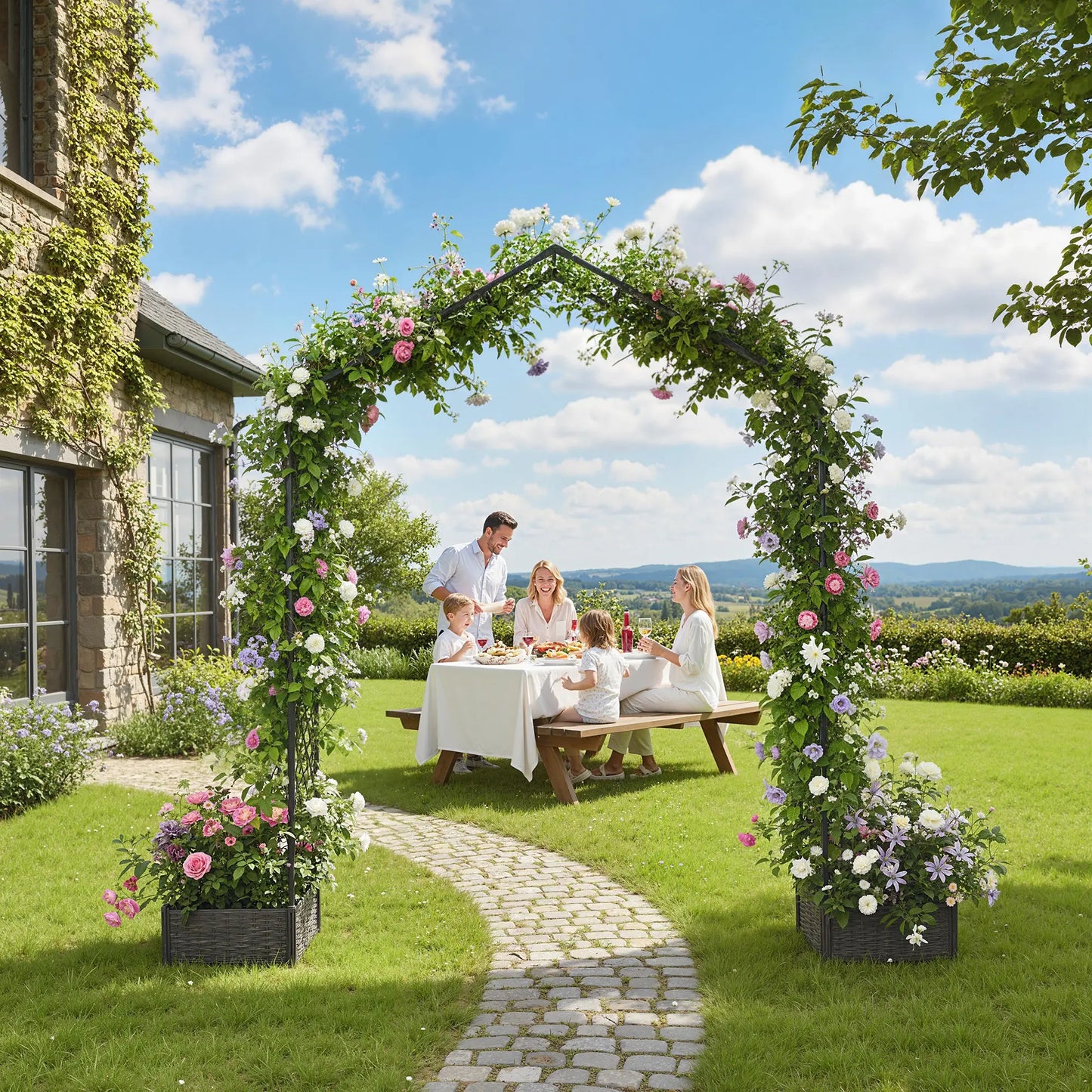 Garden Arch Trellis Arbor With 2 Planter Boxes, 90.6" x 15.7" x 88.2", Black Garden Arches at Gallery Canada