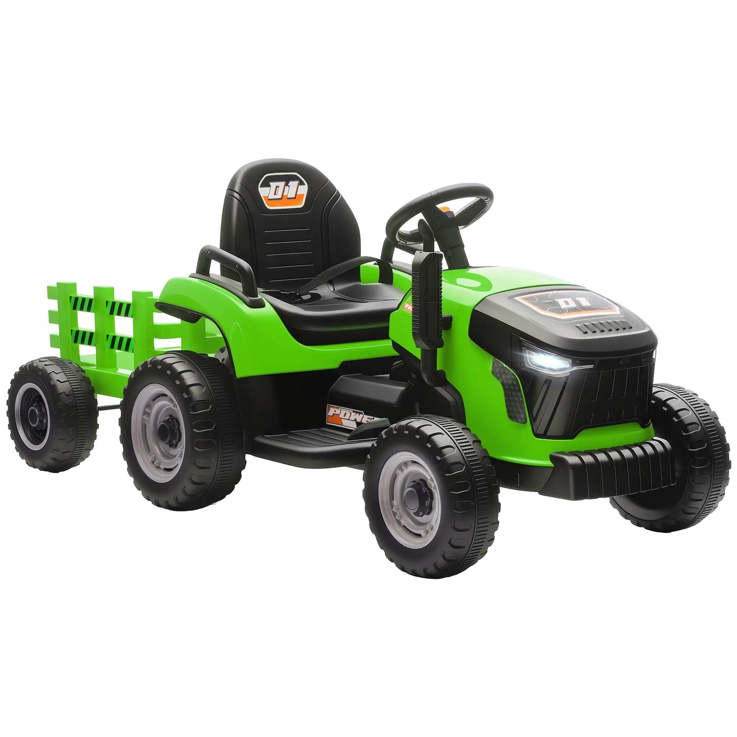 12V Kids Ride On Tractor with Trailer, Remote Control, Green Toy Excavators at Gallery Canada