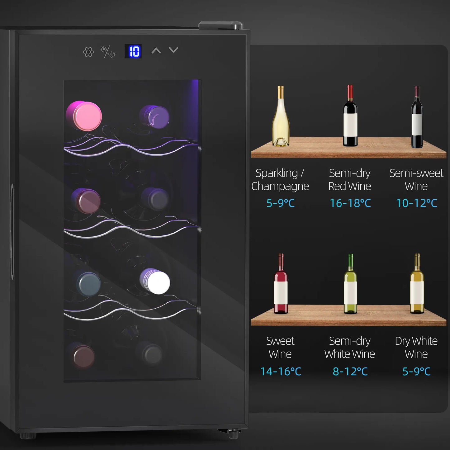 8 Bottle Wine Cooler, Glass Door, Temperature Control, Champagne Wine Racks at Gallery Canada