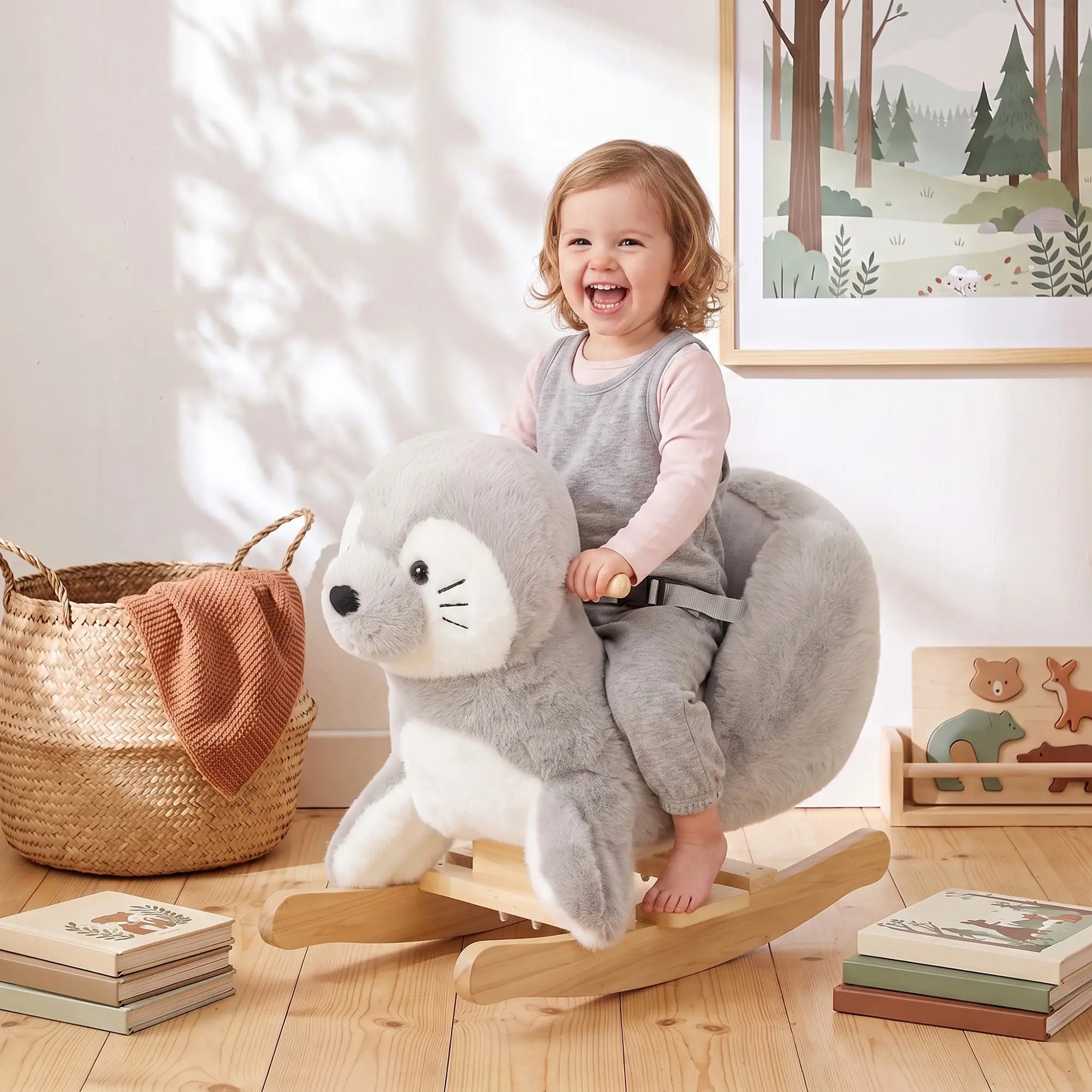 Plush Seal Ride-On Rocking Horse, 12-36 Months, Grey, Grey Rocking Horses at Gallery Canada