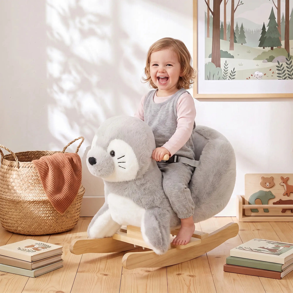 Plush Seal Ride-On Rocking Horse, 12-36 Months, Grey, Grey Rocking Horses at Gallery Canada