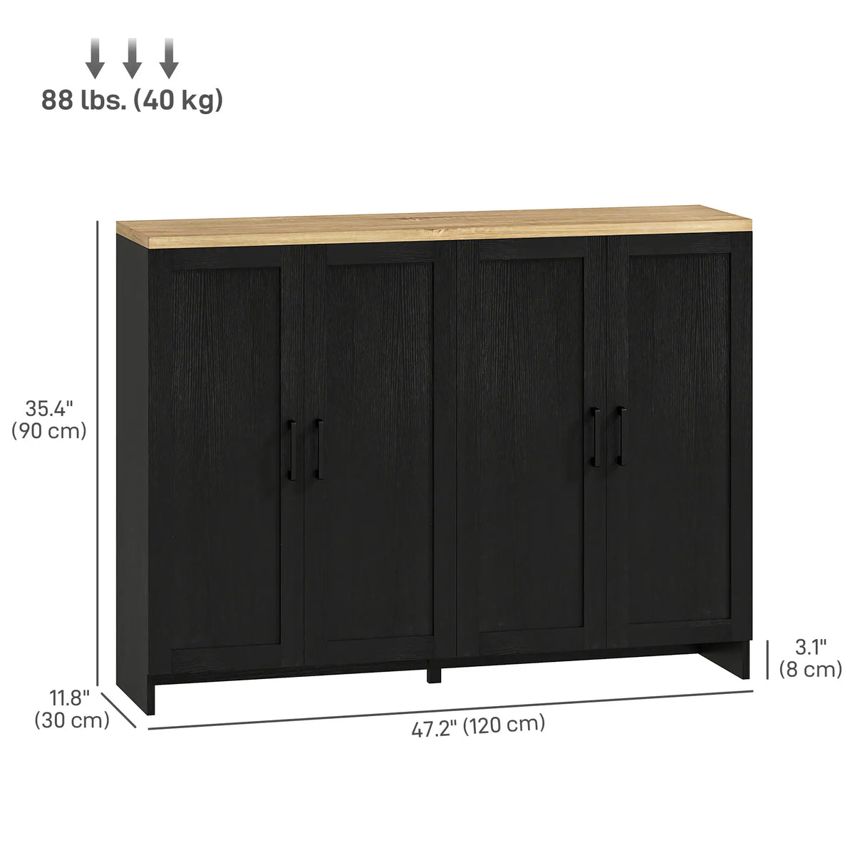 Modern Sideboard Buffet Cabinet, 4 Doors Adjustable Shelves, Black Storage Cabinets at Gallery Canada