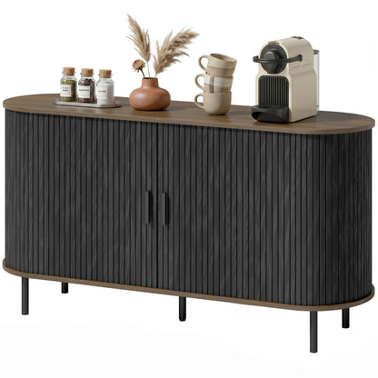 Fluted Sideboard Buffet Cabinet, 55", Black Storage Cabinets Black Wood Grain, Brown Wood Grain at Gallery Canada