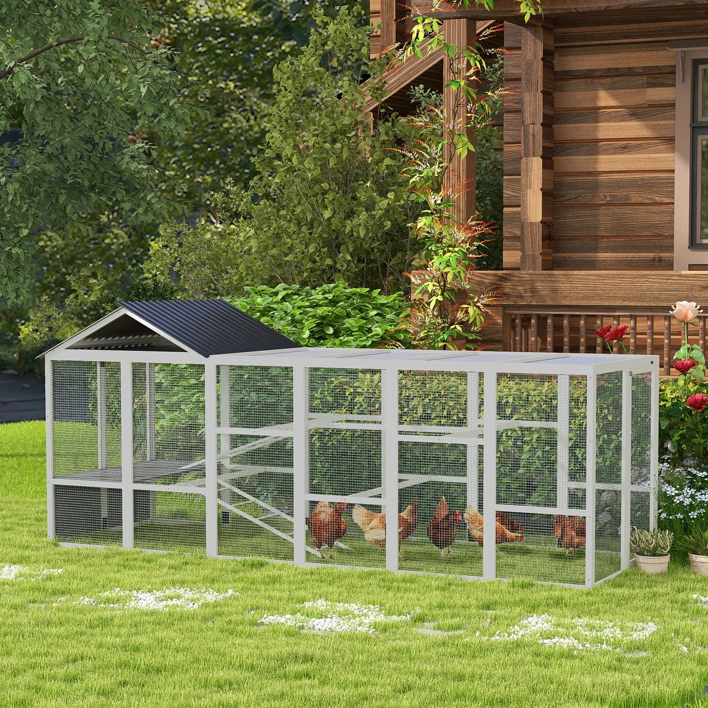 142 Outdoor Wooden Chicken Coop with Run, Ramps, Perches, Grey Chicken Coops at Gallery Canada