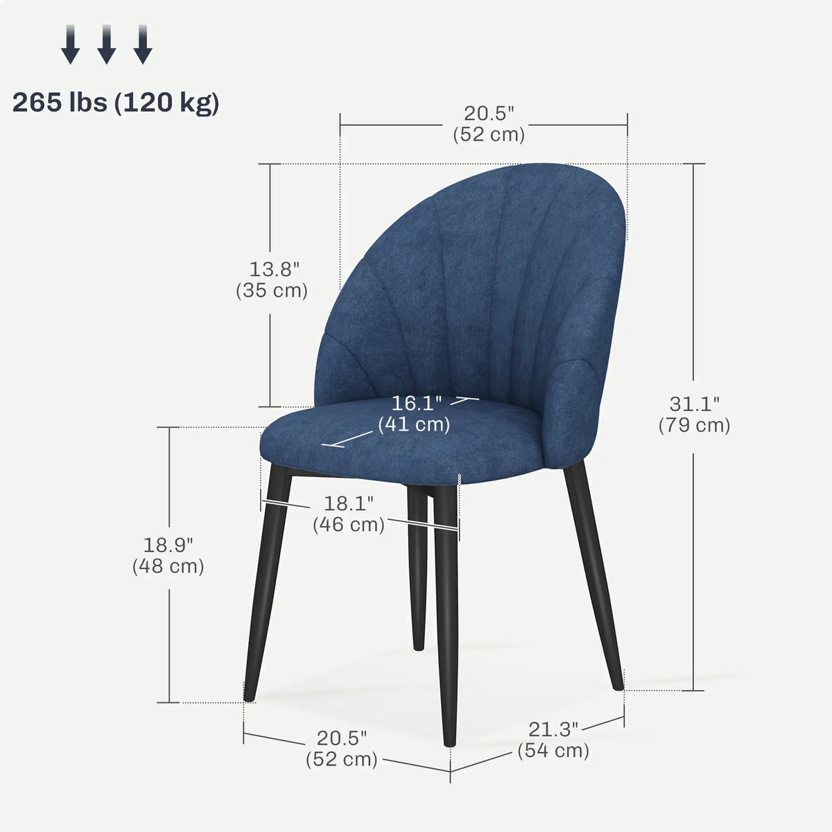 Modern Dining Chairs Set of 4, Upholstered, Metal Legs, Blue Dining Chairs at Gallery Canada