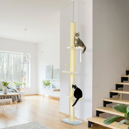 87"-102" Cat Tree, Sisal Scratching Posts, Anti-Tip Kit, Yellow Floor to Ceiling Cat Trees at Gallery Canada