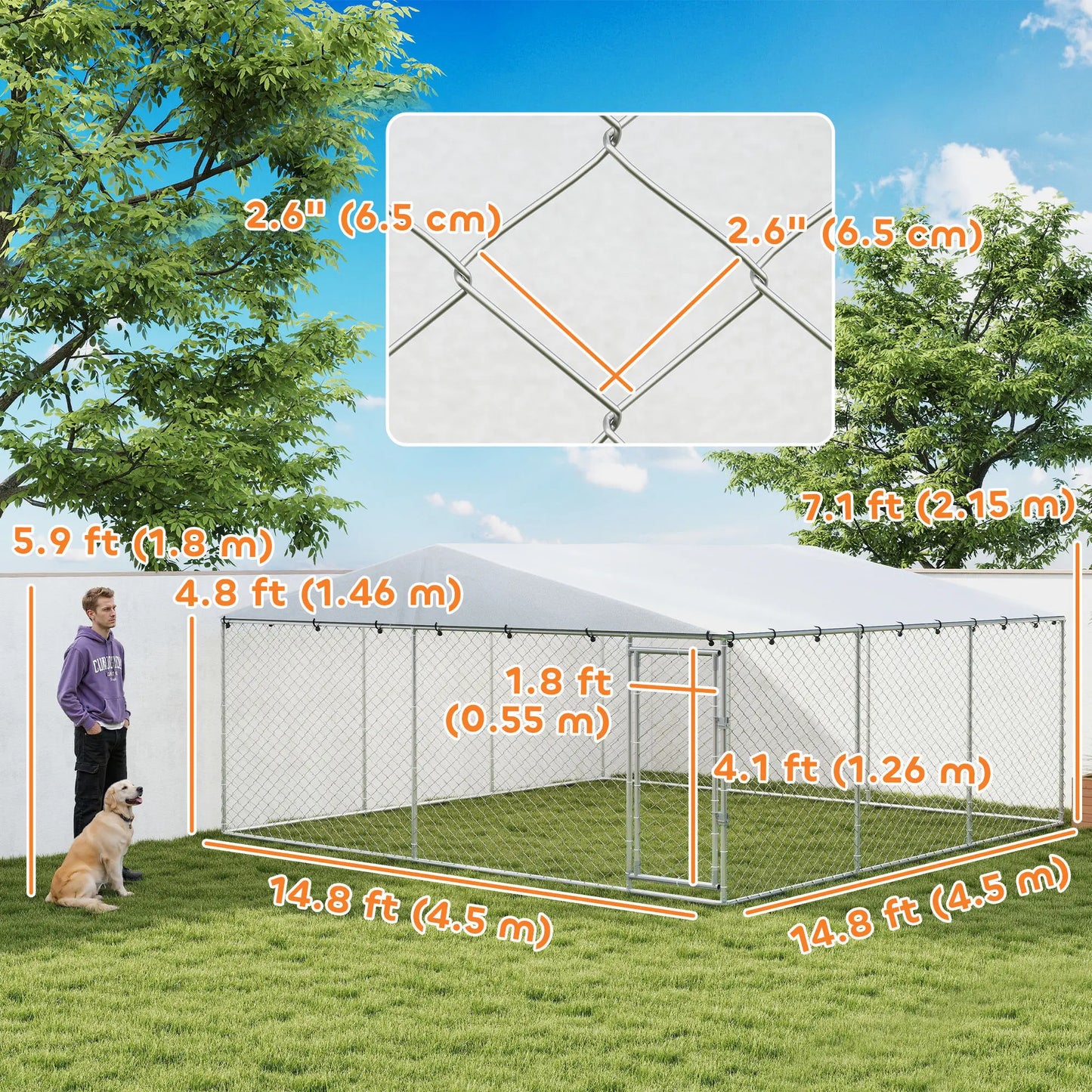 14.8' x 14.8' x 7.1' Dog Kennel, Outdoor, Waterproof Cover, Silver Dog Kennels at Gallery Canada