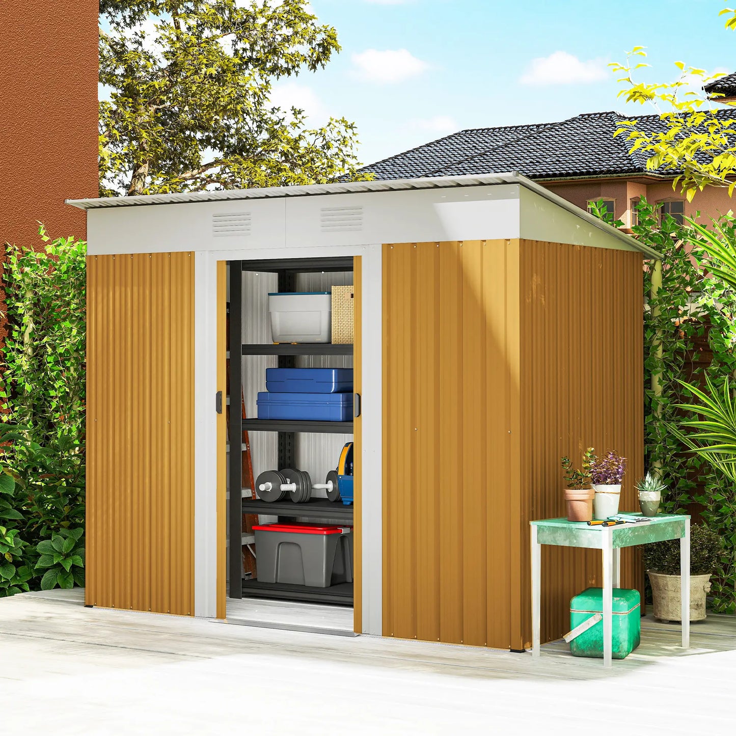 7' x 4' Metal Storage Shed, Outdoor Garden Tool Organizer, Yellow Sheds at Gallery Canada