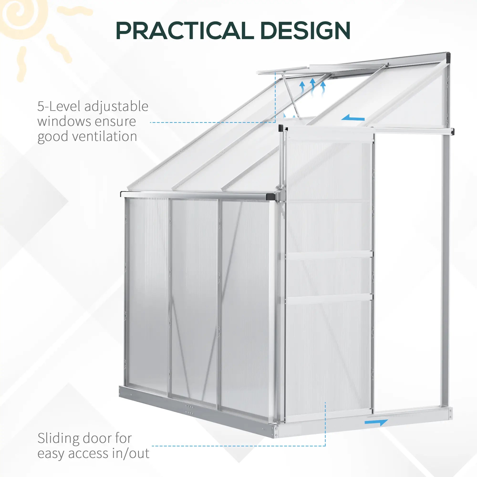 6' x 4' Aluminum Greenhouse, Polycarbonate, Adjustable Roof Vent, Clear Walk In Greenhouses at Gallery Canada