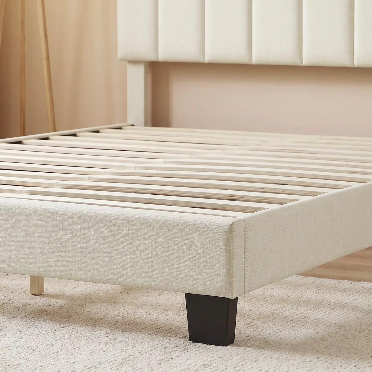 Queen Size Bed Frame, Adjustable Headboard, Linen-Feel Upholstered, Beige Bed Frames at Gallery Canada