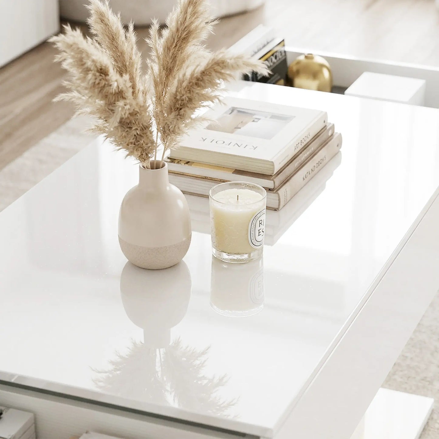 LED Coffee Table with Storage, High Gloss Modern Center Table with 2 Drawers and Remote Control for Living Room, White Coffee Tables at Gallery Canada